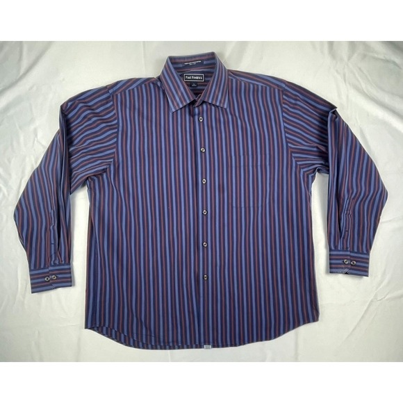 Paul Fredrick Other - PAUL FREDRICK MENS LARGE BLUE BURGUNDY STRIPED DRESS SHIRT LONG SLEEVE 100% COTT
